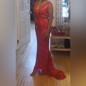 Sherri Hill Red Backless Dress